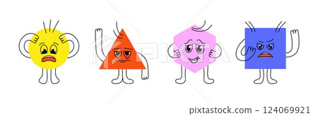 Geometric doodle characters. Abstract funny cartoon funny figures circle triangle square hexagon shapes. Vector set Geometric doodle characters. Abstract funny cartoon funny figures circle triangle square hexagon shapes. Vector set 124069921