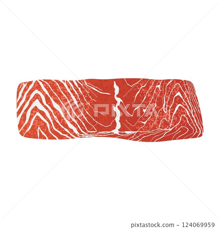 Salmon fillet. Cartoon raw fish trout steak, seafood slice for sushi or sashimi, healthy meal gourmet cooking concept. Vector isolated illustration Salmon fillet. Cartoon raw fish trout steak, seafood slice for sushi or sashimi, healthy meal gourmet cooking concept. Vector isolated illustration 124069959
