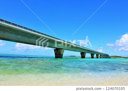 Okinawa Aoshima Ohashi Bridge with blue sky and blue sea Okinawa Aoshima Ohashi Bridge with blue sky and blue sea 124070105