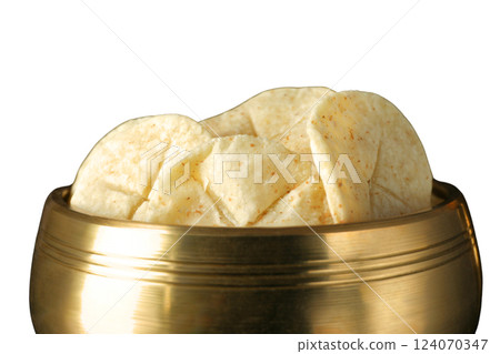 PNG, Eucharist, host in a golden plate, isolated on white background 124070347