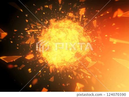 3d illustration of a burning fireball on a black background 124070390
