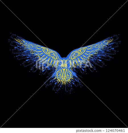 Raven pattern silhouette blue 124070461