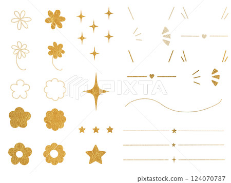 Gold flower, star and line decoration set Gold flower, star and line decoration set 124070787