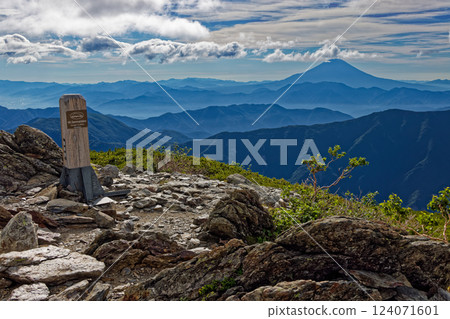 Mount Fuji as seen from Mount Senmai in the Southern Alps Mount Fuji as seen from Mount Senmai in the Southern Alps 124071601