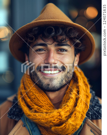 portrait of smiling man in hat portrait of smiling man in hat 124071635