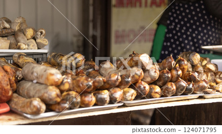 the Kazy is on sale in Osh Bazaar. is a traditional Central Asian sausage made from horse meat the Kazy is on sale in Osh Bazaar. is a traditional Central Asian sausage made from horse meat 124071795