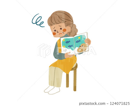 Woman having trouble reading picture books - Gash 124071825