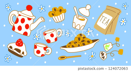 Cartoon tea time elements 124072063