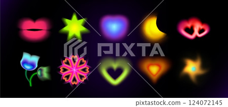 Neon blur shapes with vibrant y2k style Neon blur shapes with vibrant y2k style 124072145