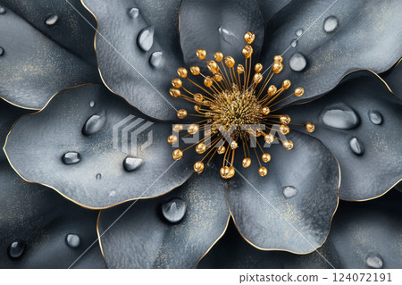 Abstract metallic flower with golden details 124072191