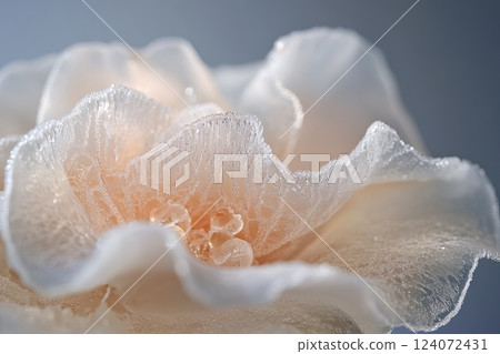 A clean macro shot of frost forming on a delicate flower petal picture 124072431