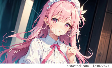 Pink hair baby-faced girl "AI-generated image" Pink hair baby-faced girl "AI-generated image" 124072874