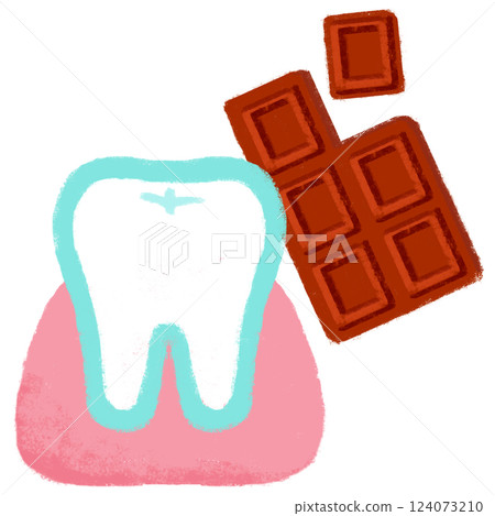 簡單的插圖，蠟筆觸感，巧克力和白牙齒 124073210