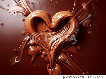 Melted heart shaped chocolate background 124073211