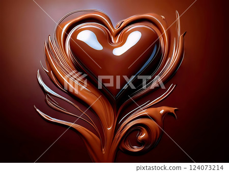 Melted heart shaped chocolate background 124073214