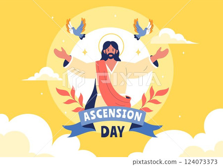 Ascension Day Vector Illustration Featuring the Assumption of Mary in Christian Tradition with the Feast of the Blessed Virgin and Doves in Heaven Ascension Day Vector Illustration Featuring the Assumption of Mary in Christian Tradition with the Feast of the Blessed Virgin and Doves in Heaven 124073373