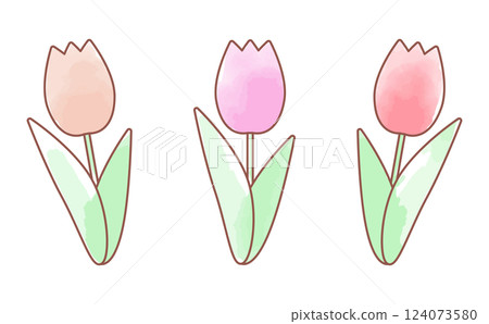 Cute watercolor illustration set of tulips 124073580
