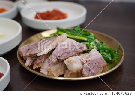 Korean style Boiled Pork Slices 124073628