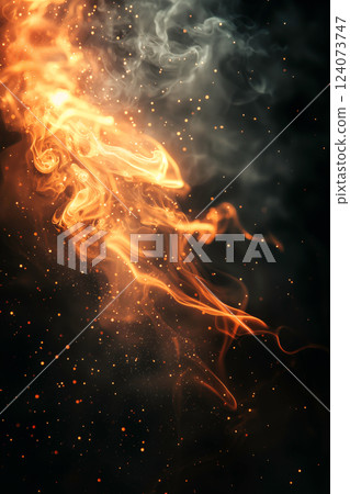 黑色背景上升起的火焰和煙霧的奇妙光芒 黑色背景上升起的火焰和煙霧的奇妙光芒 124073747