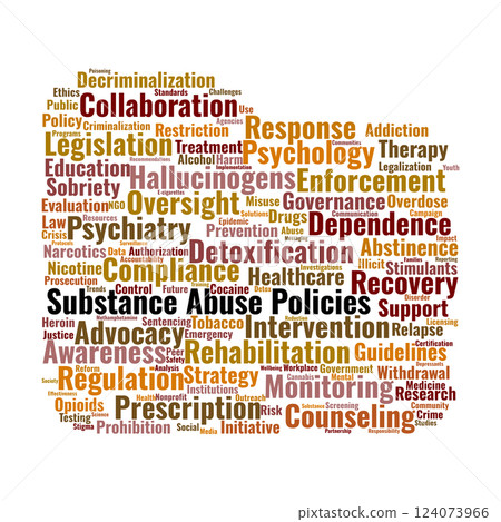 Substance Abuse Policies Word Cloud. Key Terms in Addiction Control and Regulation 124073966