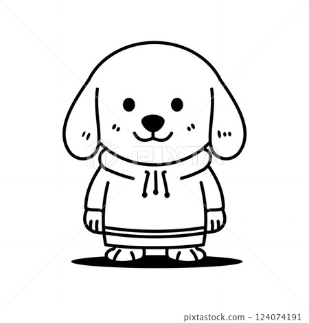 Cute Cheerful Puppy Little Dog Pet Animal Cartoon Character Wearing Sweater in Line Art Style 124074191