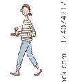 Illustration of a woman carrying a drink 124074212