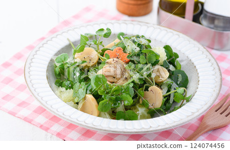 Stylish watercress and mushroom salad Stylish watercress and mushroom salad 124074456