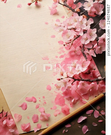 A photo of cherry blossoms decorated on washi paper 124074687