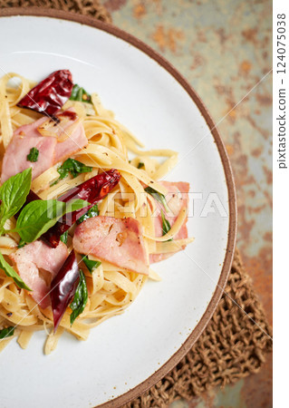 Pasta With Dried Chili And Bacon Pasta With Dried Chili And Bacon 124075038