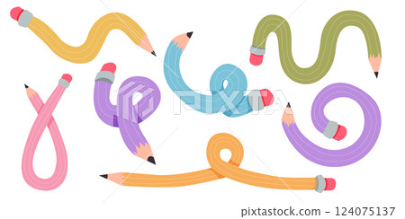 Twisted curved comic pencil doodle sketchy. Line hand drawn simple pencil. Funky flexible school supplies. Trendy writing tool Twisted curved comic pencil doodle sketchy. Line hand drawn simple pencil. Funky flexible school supplies. Trendy writing tool 124075137