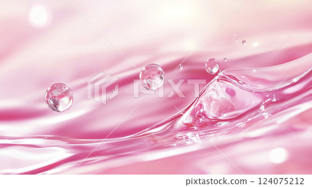 Ripples spreading on pink water AI image 124075212