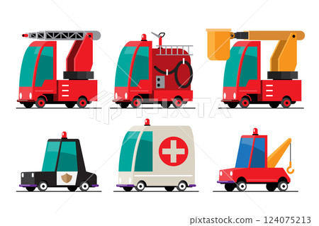 Set of Emergency and Public Service Vehicles Vector Illustration 124075213