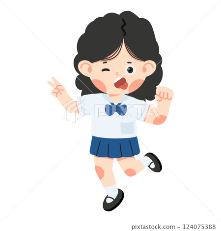 Girl Jumping with Funny Face 124075388