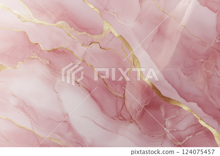 Pink Marble Background with Golden Lines and Soft Curves in Light Maroon and Beige Tones 124075457