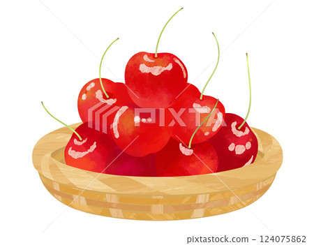 Illustration material of cherries in a watercolor-style basket Illustration material of cherries in a watercolor-style basket 124075862