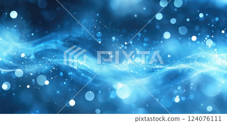Colorful abstract wave with glowing particles in blue tones creating a dreamy atmosphere for creative backgrounds 124076111