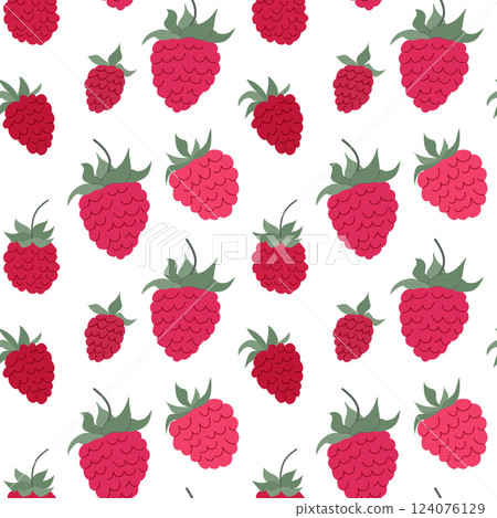 Bright berry pattern featuring assorted raspberries on a white background creating a cheerful and vibrant look 124076129