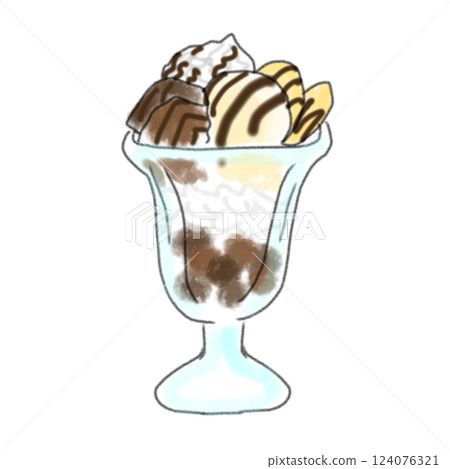 Chocolate sauce parfait topped with ice cream 124076321