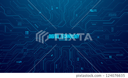 Tech background. Circuit board with chip, semiconductor, and processor 124076635