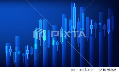 economy and finance. candlesticks chart with bar graph on blue background economy and finance. candlesticks chart with bar graph on blue background 124076806