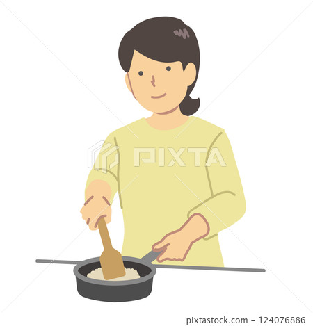 一位女士做飯的插圖 124076886