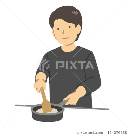 一位男士做菜的插圖 124076888