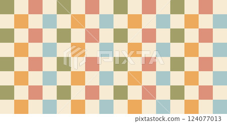 Retro checkered pattern in pastel colors. Vintage geometric background with colorful squares. Nostalgic design for textiles, wallpapers, packaging, and interior decor Retro checkered pattern in pastel colors. Vintage geometric background with colorful squares. Nostalgic design for textiles, wallpapers, packaging, and interior decor 124077013