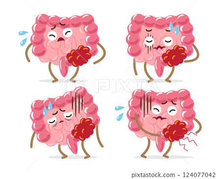 Colon cancer . Set of cute medical cartoon characters . Vector . Colon cancer . Set of cute medical cartoon characters . Vector . 124077042