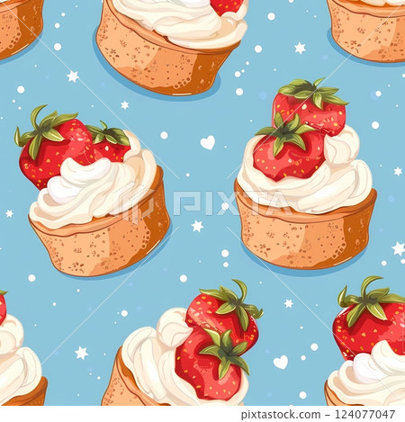 Strawberry Cream Tart Seamless Pattern 124077047