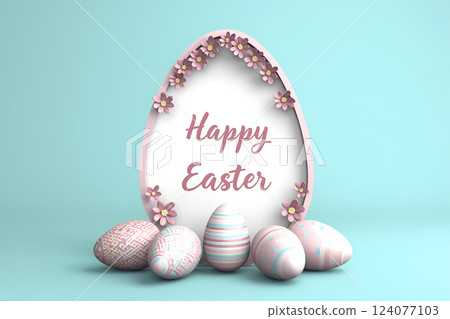 Happy Easter pastel colored with eggs 124077103
