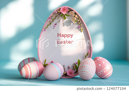 Happy Easter pastel colored with eggs 124077104