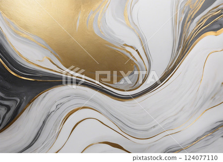 White and Gold Marble Background with Intricate Golden River Patterns 124077110