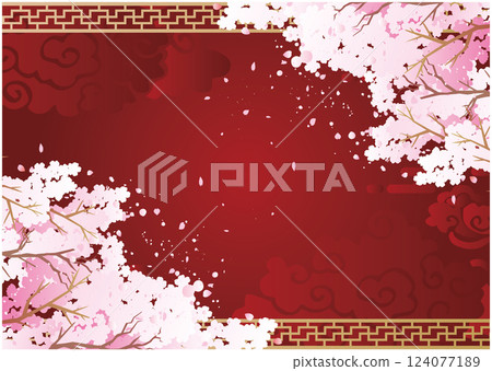 中式框架裝飾春天櫻花 124077189