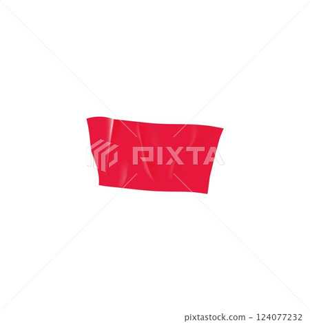 Pink horizontal sticky tape vector icon, realistic adhesive wrinkled piece, torn glued duct tape, corrugated sticker 124077232